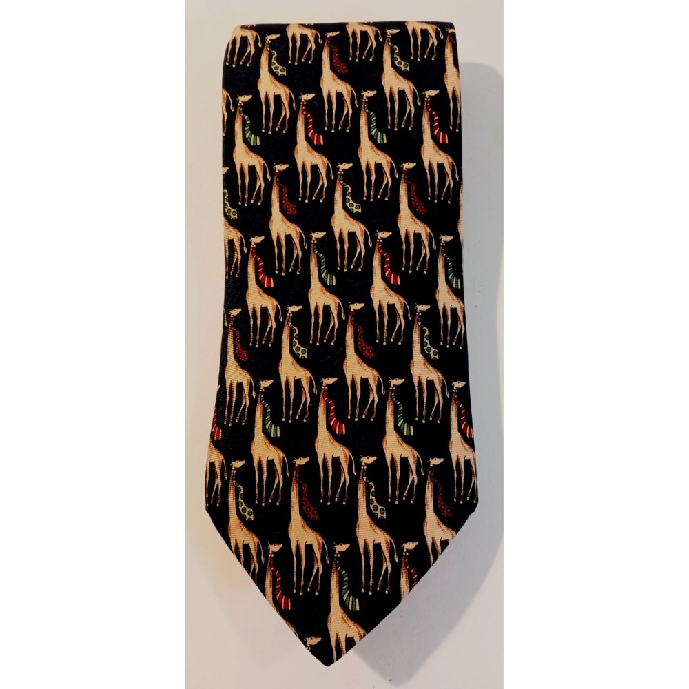 Brooks Brothers Makers Men's All Silk Neck Tie, Giraffes Wearing Neck Ties Black